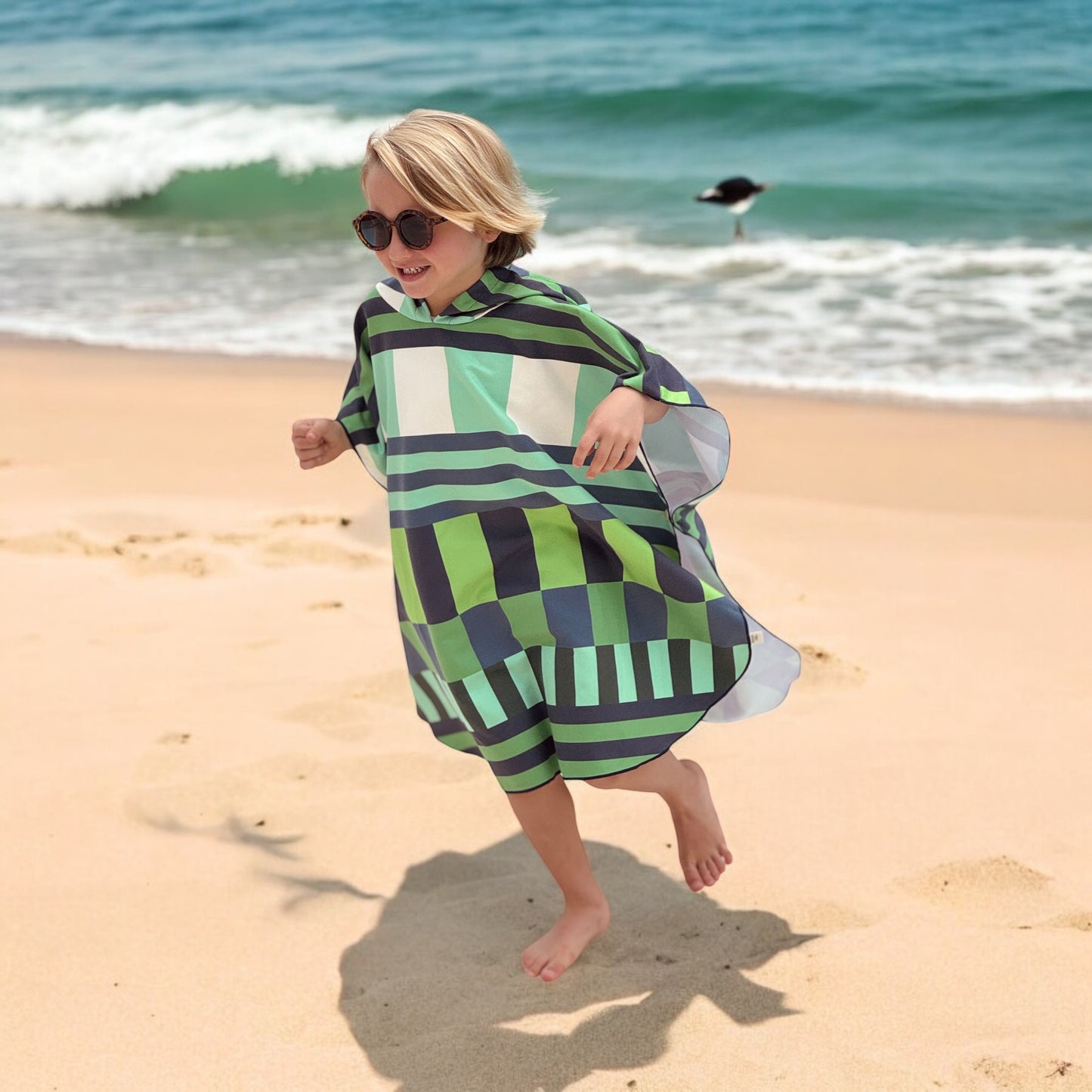 Microfiber Poncho - Urban Mosaic Green