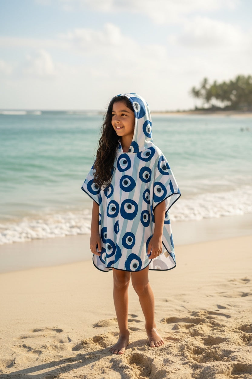Microfiber Poncho - Aqua Bubbles
