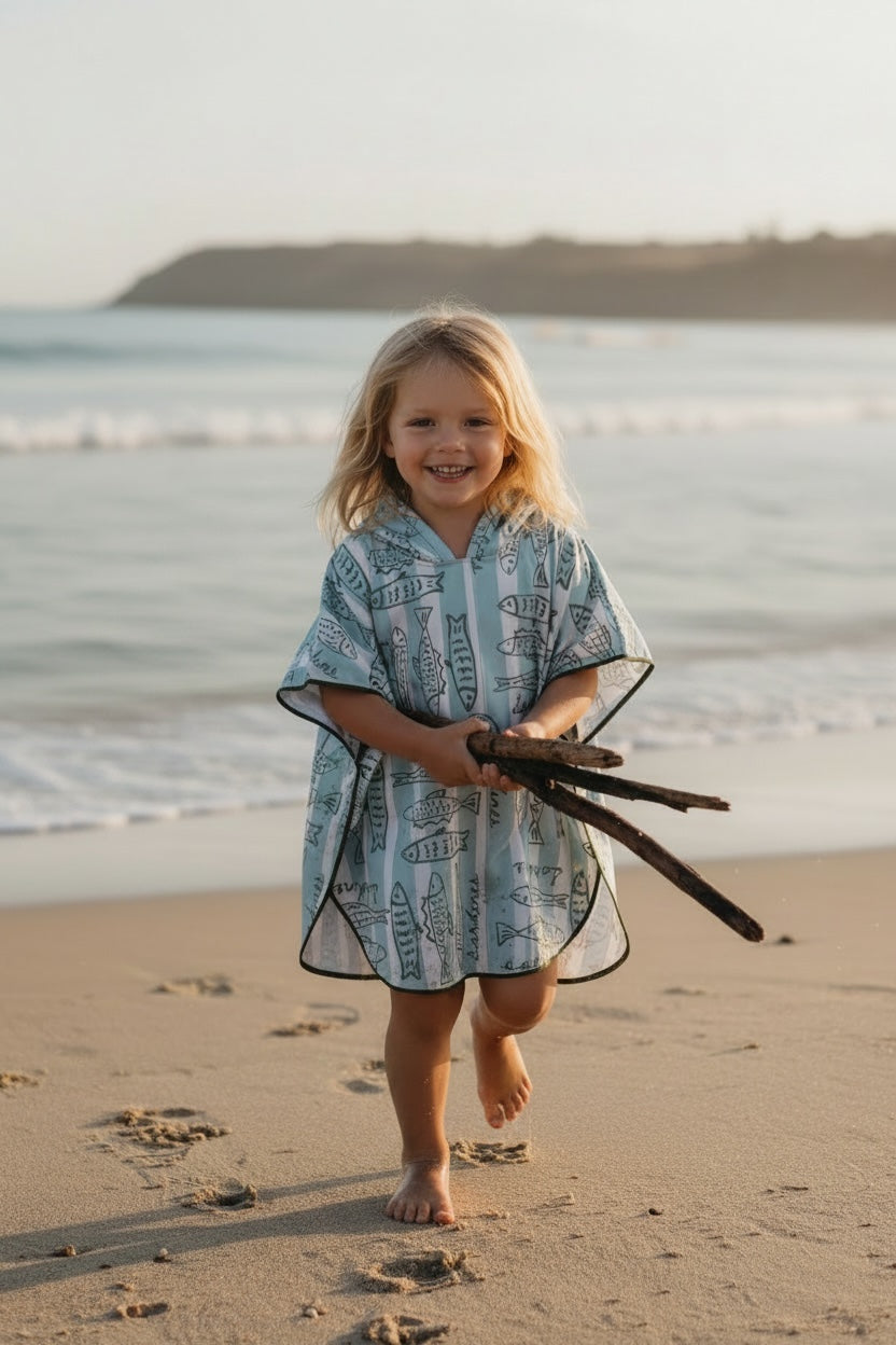 Microfiber Poncho - Aqua Bubbles