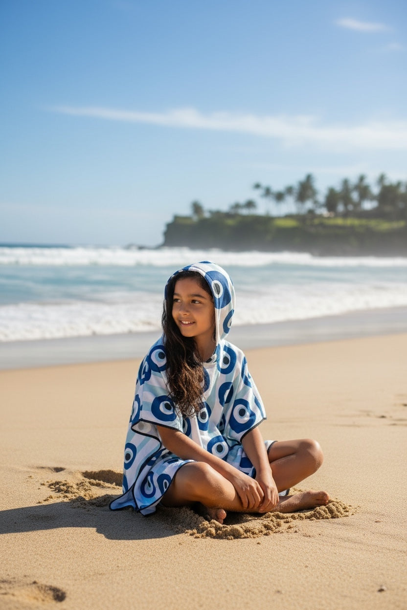 Microfiber Poncho - Aqua Bubbles